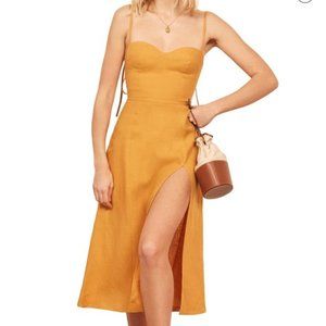 Reformation Nebraska Yellow Linen Midi Dress